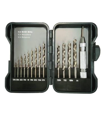 13-Pcs Carbon Alloy Twist Drill Bit (1/16” to ¼”) Set with Automatic Center Punch For Wood, Plastic and Metal With Storage Case